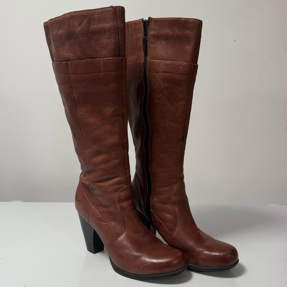 Tall brown leather boots